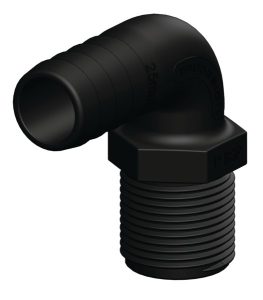 Letkuliitin 90° 1" x 25 mm letkuun komposiitti